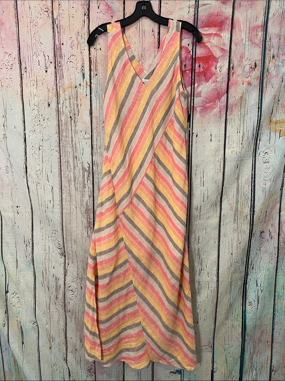 J. Jill Diagonal Striped V-Neck Maxi Dress - Coral, Yellow & Gray